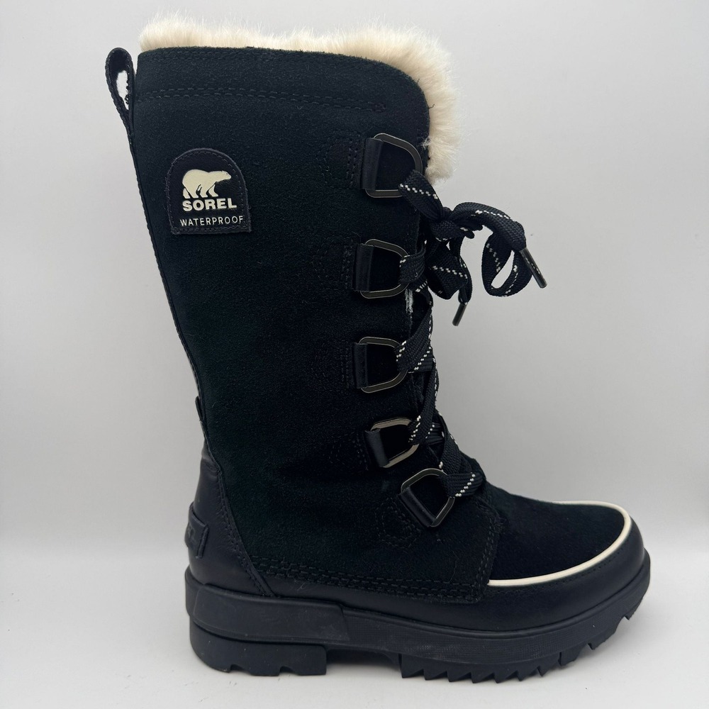 Sorel Womens Size 6 Black Suede Waterproof Faux Fur Lace Up Winter Snow Boots